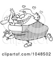 Royalty Free RF Clip Art Illustration Of A Cartoon Black And White Outline Design Of A Woman Mangling Her Main Squeeze