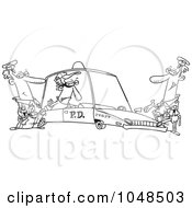 Poster, Art Print Of Cartoon Black And White Outline Design Of A Cops With A Robber In A Squad Car