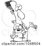 Royalty Free RF Clip Art Illustration Of A Cartoon Black And White Outline Design Of A Stained Black Businessman Holding A Pen