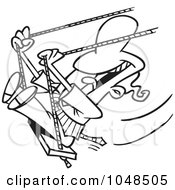 Royalty Free RF Clip Art Illustration Of A Cartoon Black And White Outline Design Of A Happy Businessman Swinging