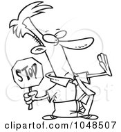 Royalty Free RF Clip Art Illustration Of A Cartoon Black And White Outline Design Of A Stopping Businessman
