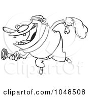 Poster, Art Print Of Cartoon Black And White Outline Design Of A Robber Using A Flashlight