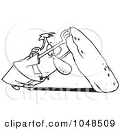 Royalty Free RF Clip Art Illustration Of A Cartoon Black And White Outline Design Of A Man Looking Under A Stone by toonaday