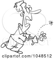 Royalty Free RF Clip Art Illustration Of A Cartoon Black And White Outline Design Of A Bee Stinging A Man