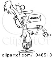 Royalty Free RF Clip Art Illustration Of A Cartoon Black And White Outline Design Of A Woman Being Strangled By A Computer Mouse