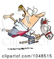 Poster, Art Print Of Cartoon Businessman Riding A Stick Pony