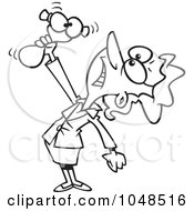 Poster, Art Print Of Cartoon Black And White Outline Design Of A Businesswoman Squeezing A Stress Toy
