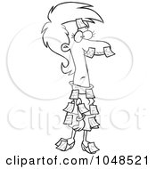 Royalty Free RF Clip Art Illustration Of A Cartoon Black And White Outline Design Of A Businesswoman Covered In Sticky Notes by toonaday