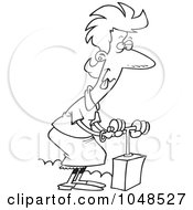 Poster, Art Print Of Cartoon Black And White Outline Design Of A Stressed Woman Using A Detonator