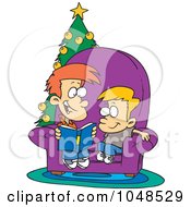 Poster, Art Print Of Cartoon Boy Reading A Christmas Story To His Little Brother