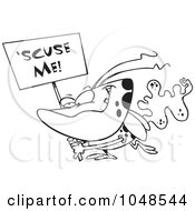 Royalty Free RF Clip Art Illustration Of A Cartoon Black And White Outline Design Of A Stink Bug Carrying A Scuse Me Sign