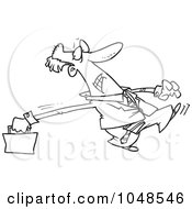 Poster, Art Print Of Cartoon Black And White Outline Design Of A Stretching Businessman