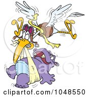 Poster, Art Print Of Cartoon Stork Delivering A Baby Hippo