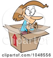 Royalty Free RF Clip Art Illustration Of A Cartoon Woman Climbing Out Of A Box by toonaday