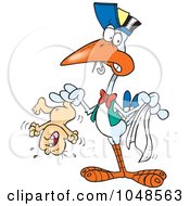 Poster, Art Print Of Cartoon Stork Holding A Crying Baby