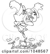 Royalty Free RF Clip Art Illustration Of A Cartoon Black And White Outline Design Of A Huge Footballer Stomping On A Smaller Guy