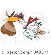 Poster, Art Print Of Cartoon Stork Carrying A Bundle