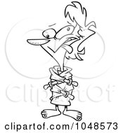 Royalty Free RF Clip Art Illustration Of A Cartoon Black And White Outline Design Of A Crazy Woman In A Straight Jacket by toonaday