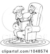 Poster, Art Print Of Cartoon Black And White Outline Design Of A Father Reading A Story To His Son
