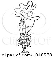 Cartoon Black And White Outline Design Of A Looney Woman In A Straight Jacket