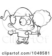 Cartoon Black And White Outline Design Of A Sticky Girl Eating Cotton Candy