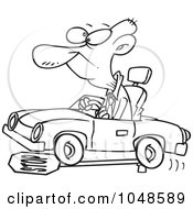 Royalty Free RF Clip Art Illustration Of A Cartoon Black And White Outline Design Of A Senior Man Running Over A Stop Sign by toonaday