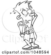 Poster, Art Print Of Cartoon Black And White Outline Design Of A Stressed School Boy