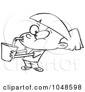 Royalty Free RF Clip Art Illustration Of A Cartoon Black And White Outline Design Of A Girl Gulping Soda