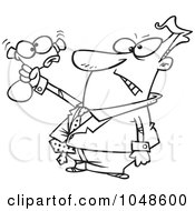 Poster, Art Print Of Cartoon Black And White Outline Design Of A Businessman Squeezing A Stress Toy