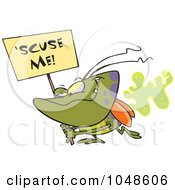 Royalty Free RF Clip Art Illustration Of A Cartoon Stink Bug Carrying A Scuse Me Sign by toonaday