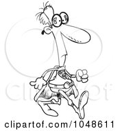 Royalty Free RF Clip Art Illustration Of A Cartoon Black And White Outline Design Of A Nerdy Super Hero