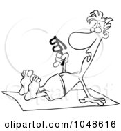 Royalty Free RF Clip Art Illustration Of A Cartoon Black And White Outline Design Of A Sun Burned Man Holding His Sunglasses