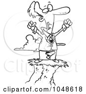 Royalty Free RF Clip Art Illustration Of A Cartoon Black And White Outline Design Of A Successful Businessman At The Top