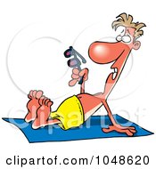 Royalty Free RF Clip Art Illustration Of A Cartoon Sun Burned Man Holding His Sunglasses by toonaday
