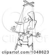 Poster, Art Print Of Cartoon Black And White Outline Design Of A Woman On Puppet Strings
