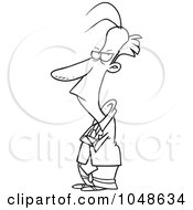Royalty Free RF Clip Art Illustration Of A Cartoon Black And White Outline Design Of A Sulking Businessman