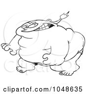 Royalty Free RF Clip Art Illustration Of A Cartoon Black And White Outline Design Of A Ready Sumo Wrestler by toonaday