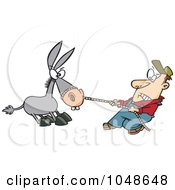 Cartoon Farmer Pulling A Stubborn Mule