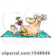 Cartoon Man Sun Bathing With A Cocktail