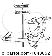 Poster, Art Print Of Cartoon Black And White Outline Design Of A Man Striding Into Tomorrow