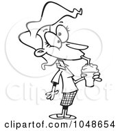 Cartoon Black And White Outline Design Of A Woman Drinking A Milkshake