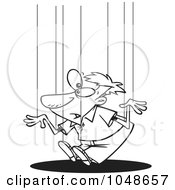Poster, Art Print Of Cartoon Black And White Outline Design Of A Guy On Puppet Strings