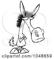 Royalty Free RF Clip Art Illustration Of A Cartoon Black And White Outline Design Of A Stubborn Mule