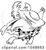 Royalty Free RF Clip Art Illustration Of A Cartoon Black And White Outline Design Of A Super Caveman