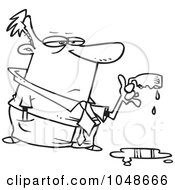 Poster, Art Print Of Cartoon Black And White Outline Design Of A Businessman Holding A Cup Melted By Strong Coffee