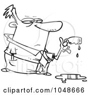 Royalty Free RF Clip Art Illustration Of A Cartoon Black And White Outline Design Of A Businessman Holding A Cup Melted By Strong Coffee