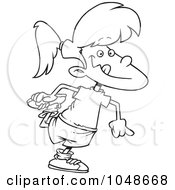 Royalty Free RF Clip Art Illustration Of A Cartoon Black And White Outline Design Of A Girl Stretching