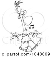 Royalty Free RF Clip Art Illustration Of A Cartoon Black And White Outline Design Of A Whistling Guy Strolling