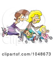 Cartoon Mothers Running With Strollers