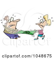 Poster, Art Print Of Cartoon Man And Woman Stretching A Dollar